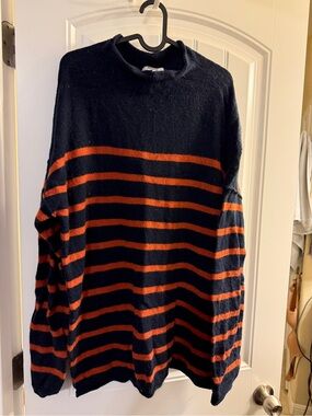 Madewell Navy and Orange Striped Turtleneck Sweater